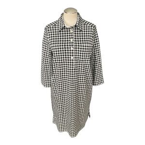 Lands’ End Gingham Knit Sleep Shirt Pajama Lounge Dress XS 0/2 Black White